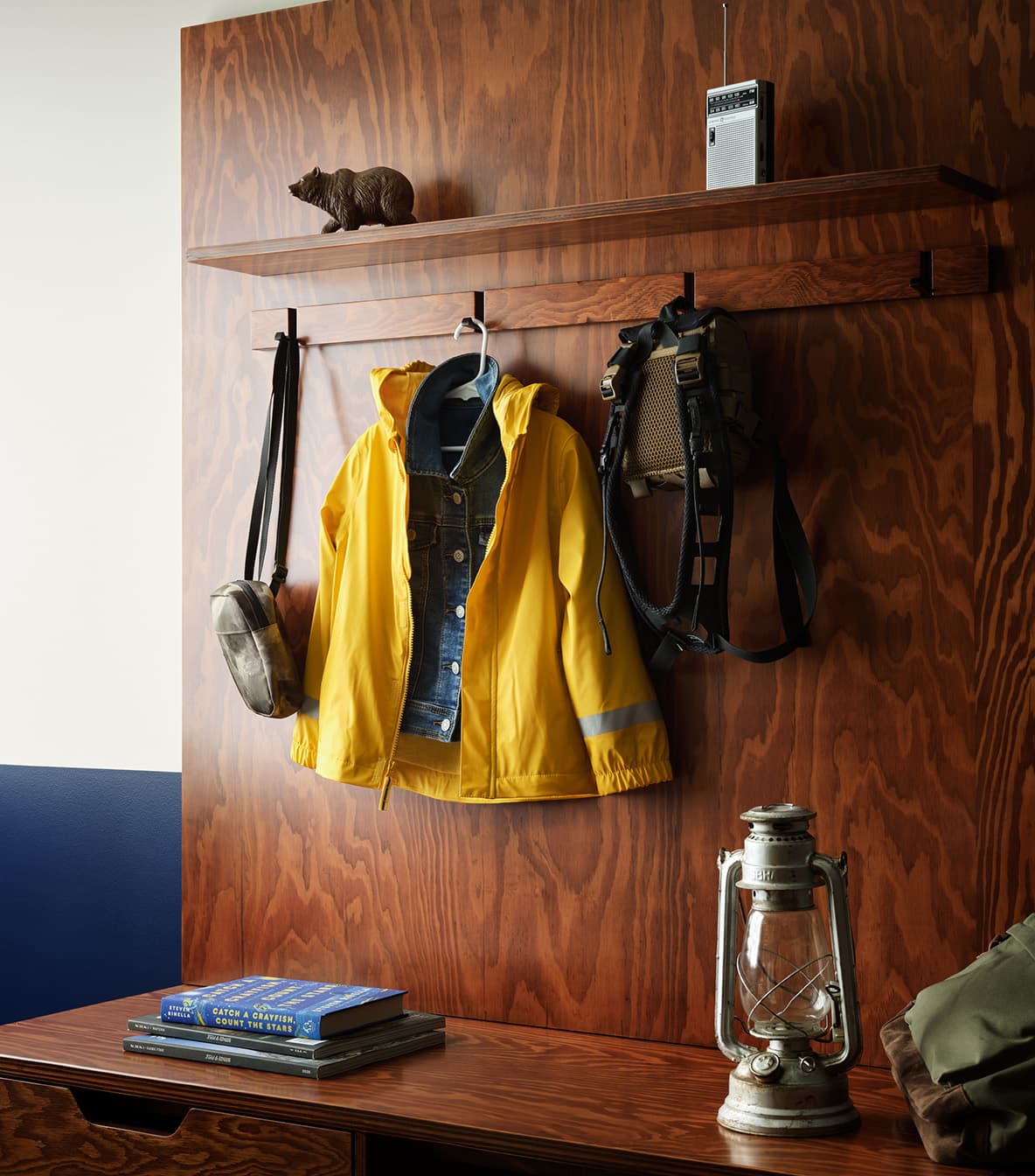 bunk room peg board storage