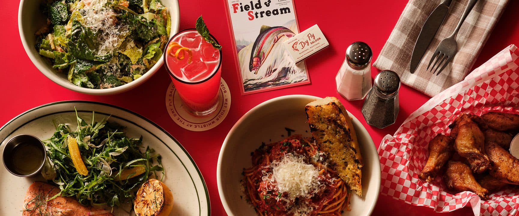 food and drinks at Dry Fly Saloon