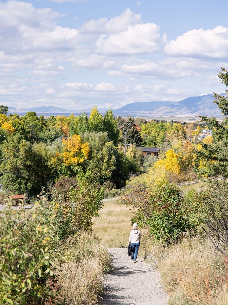 walking a trail in the fall